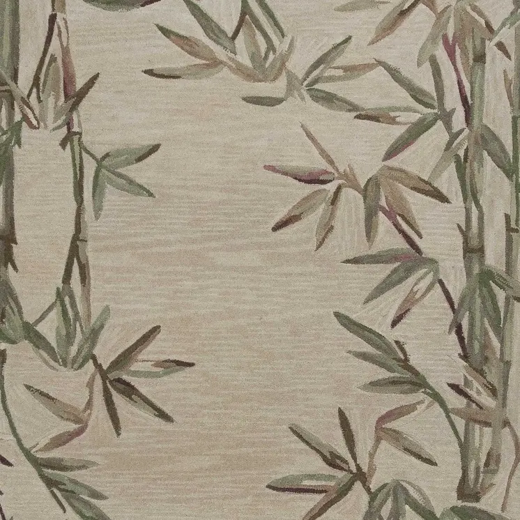 5' X 8' Ivory And Green Wool Botanical Leaves Hand Tufted Area Rug