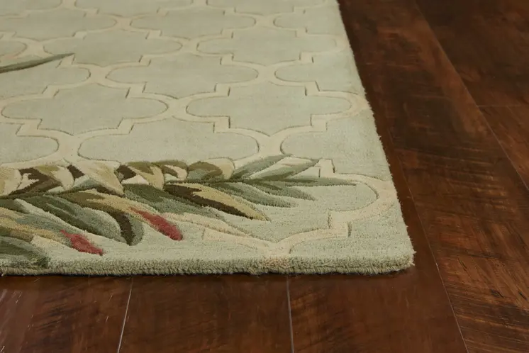 5' X 8' Sage And Taupe Wool Tropical Botanical Hand Tufted Area Rug