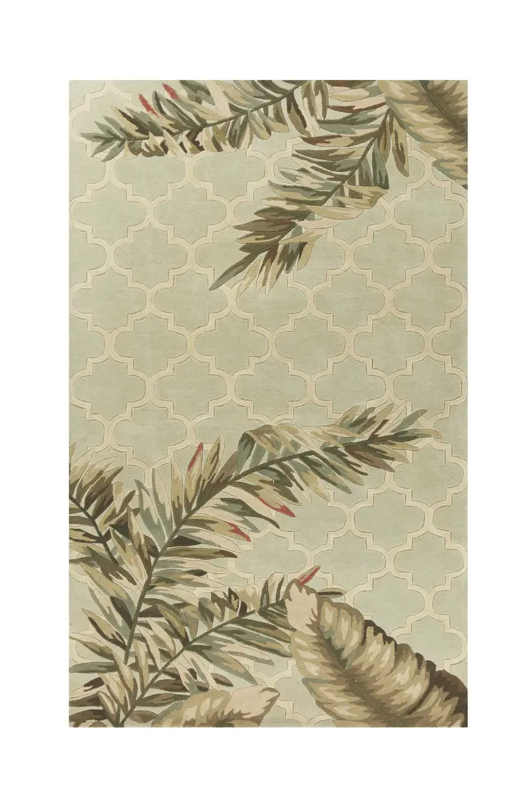 5' X 8' Sage And Taupe Wool Tropical Botanical Hand Tufted Area Rug