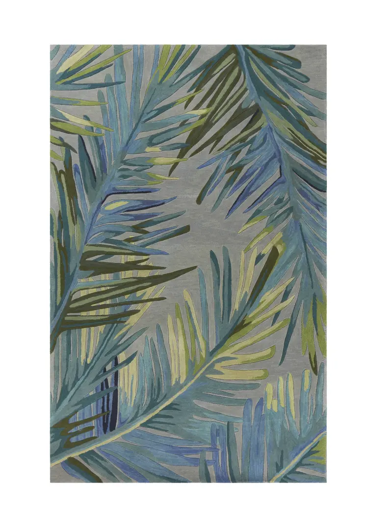 5' X 8' Blue And Gray Wool Tropical Botanical Hand Tufted Area Rug