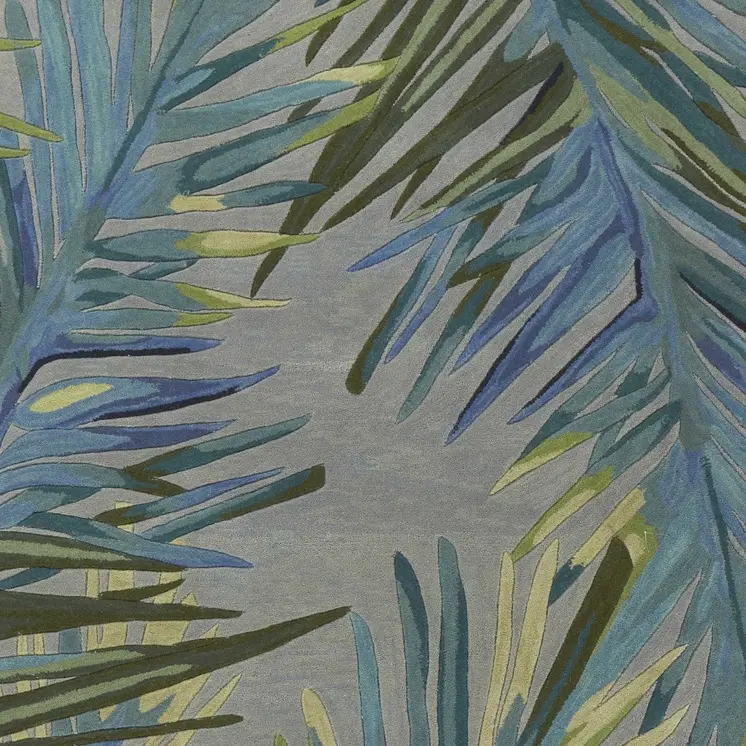 5' X 8' Blue And Gray Wool Tropical Botanical Hand Tufted Area Rug
