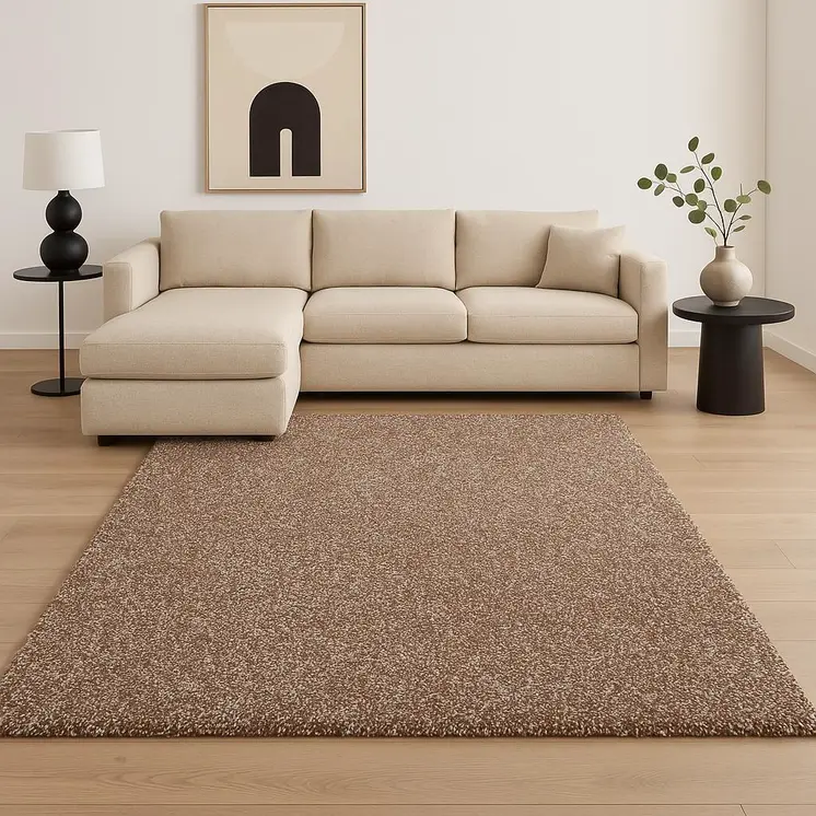 8' X 11' Beige Shag Hand Woven Area Rug