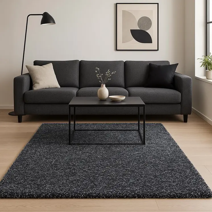 8' X 11' Black Shag Hand Woven Area Rug