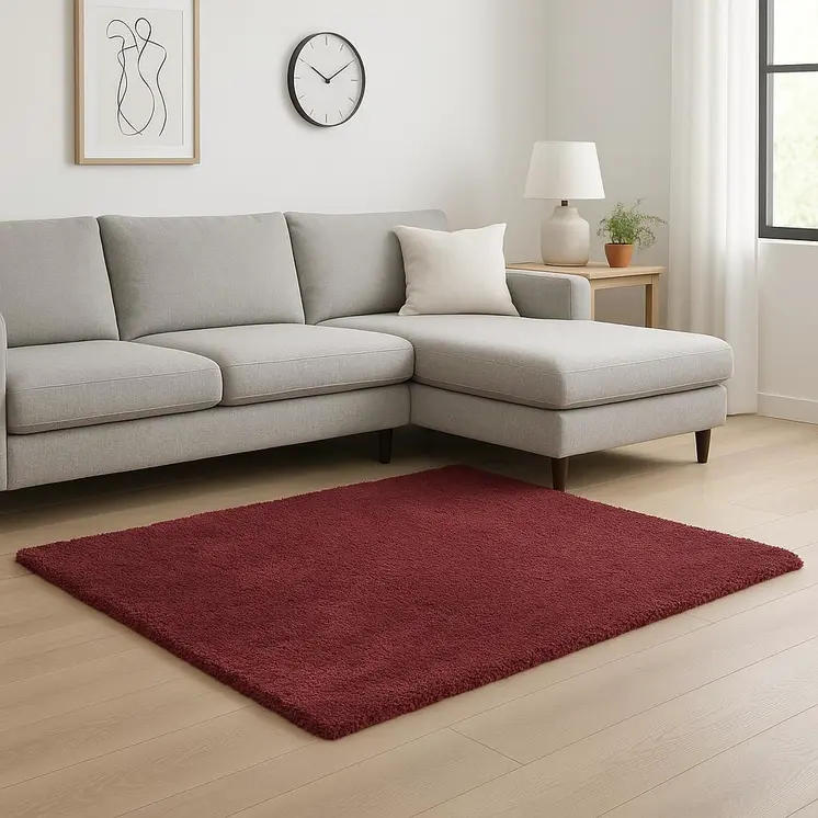8' X 11' Red Shag Hand Woven Area Rug