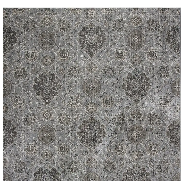 8' X 11' Silver And Dark Gray Floral Area Rug