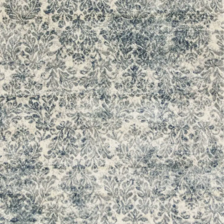 8' X 11' Ivory And Blue Damask Area Rug
