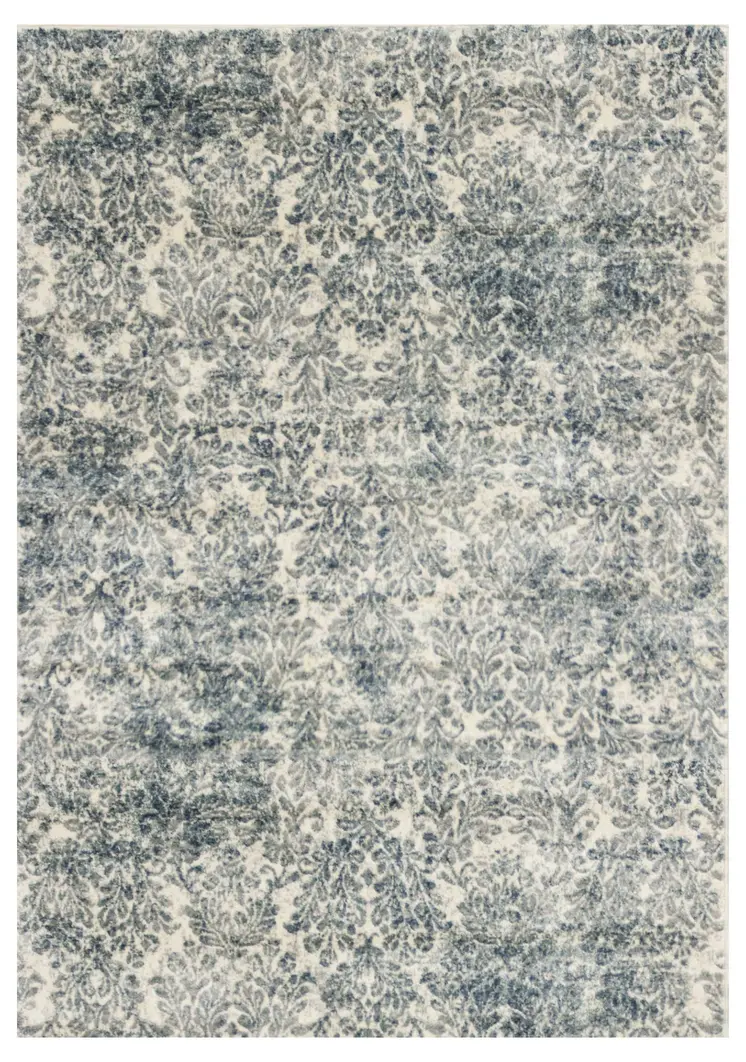 8' X 11' Ivory And Blue Damask Area Rug