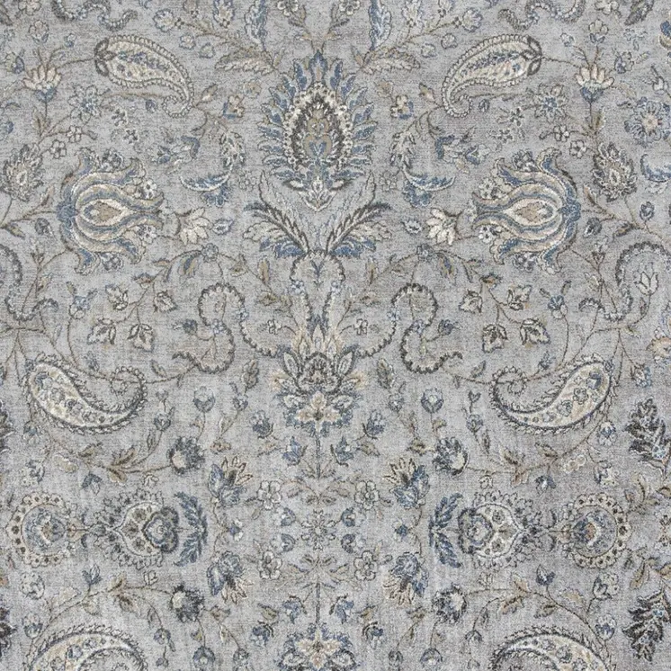 8' X 11' Blue And Silver Floral Area Rug