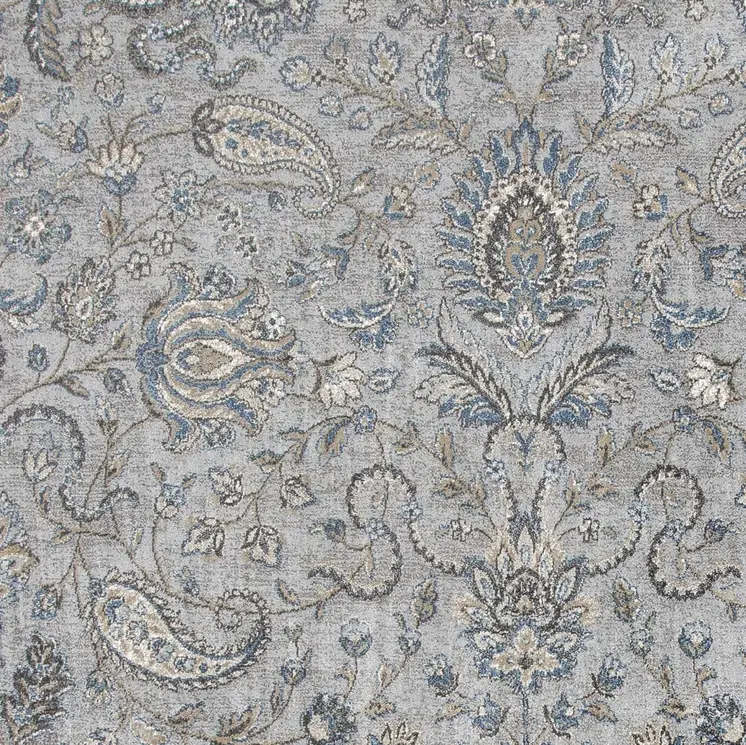 8' X 11' Blue And Silver Floral Area Rug