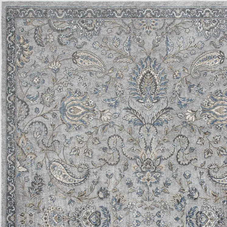 8' X 11' Blue And Silver Floral Area Rug