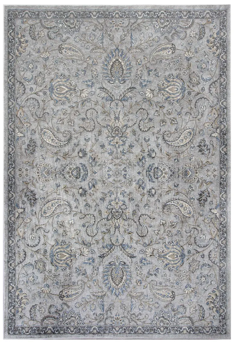 8' X 11' Blue And Silver Floral Area Rug