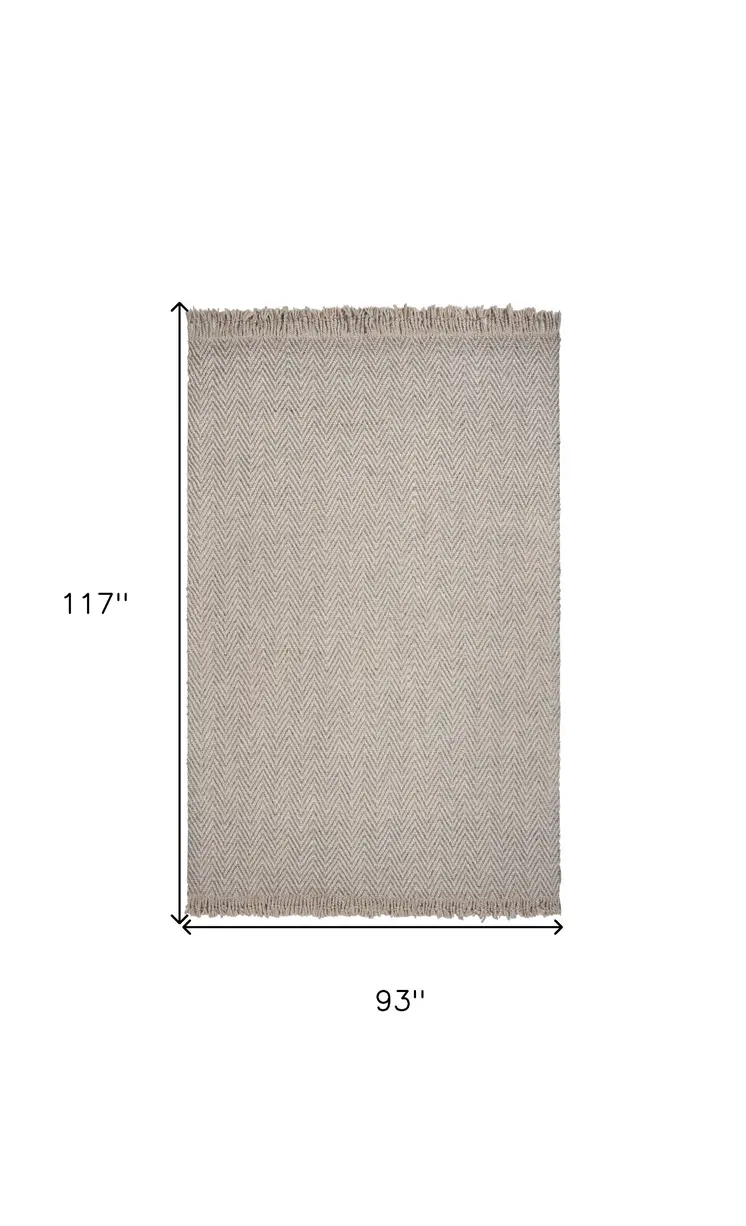 8' X 10' Beige And Tan Wool Geometric Hand Woven Area Rug With Fringe
