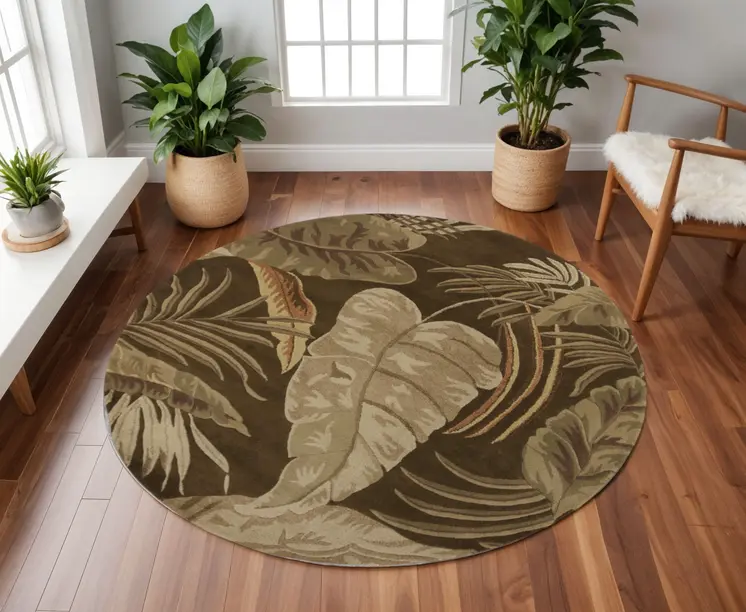 7' Round Wool Mocha Area Rug