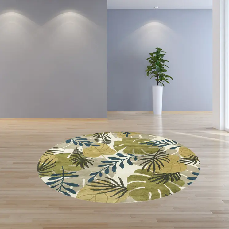 7' Round Wool Ivory  Area Rug