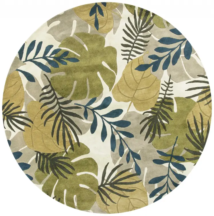 7' Round Wool Ivory  Area Rug