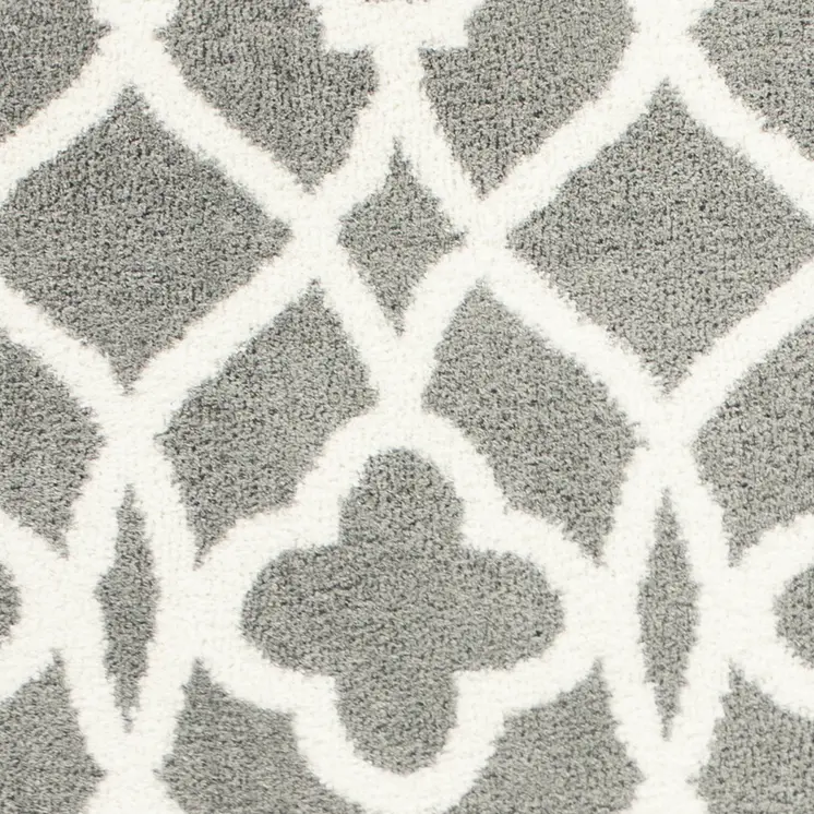 8' X 11' Grey Ivory Machine Woven Ogee Indoor Shag Area Rug