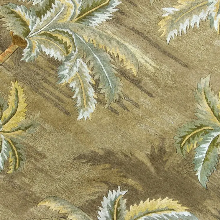 8' Moss Green And Yellow Wool Tropical Botanical Hand Tufted Round Rug