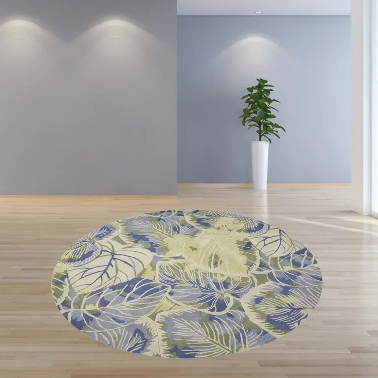 7' Round Wool Blue Or  Green Area Rug