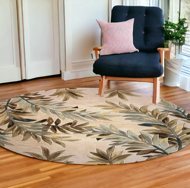 7' Round Wool Ivory  Area Rug