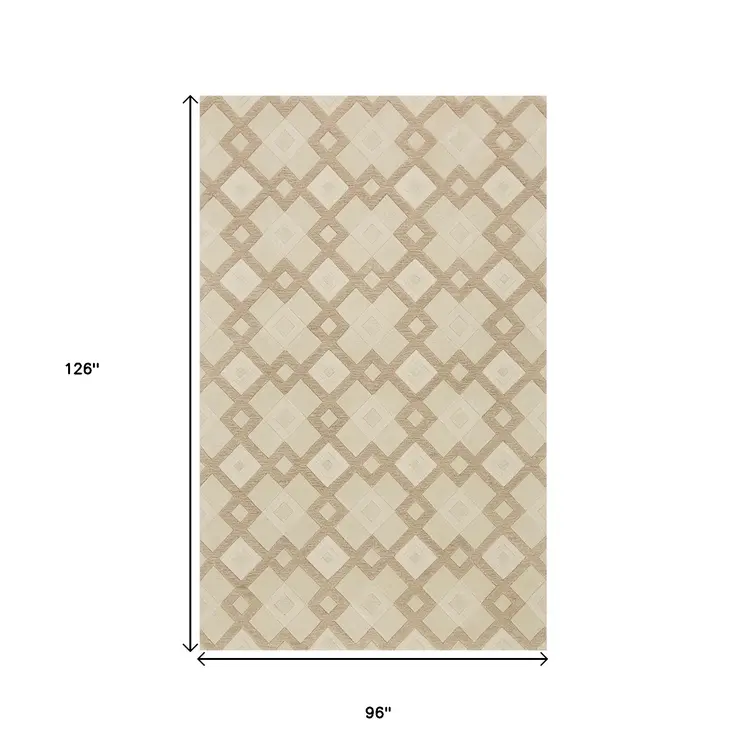 8' X 11' Ivory Wool Geometric Hand Tufted Area Rug