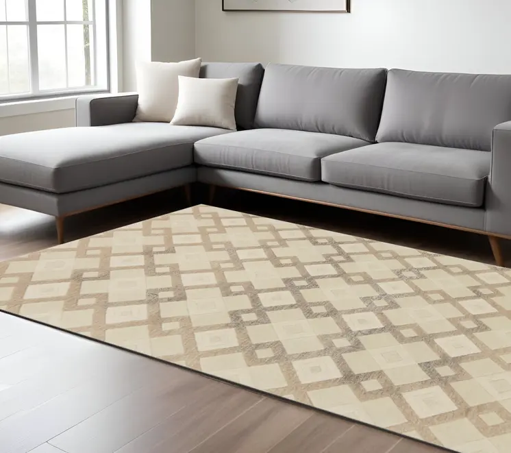 8' X 11' Ivory Wool Geometric Hand Tufted Area Rug