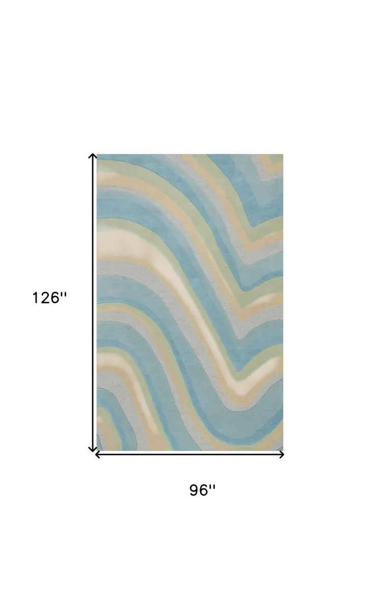 8' X 10' Ocean Blue and Tan Wool Hand Tufted Area Rug