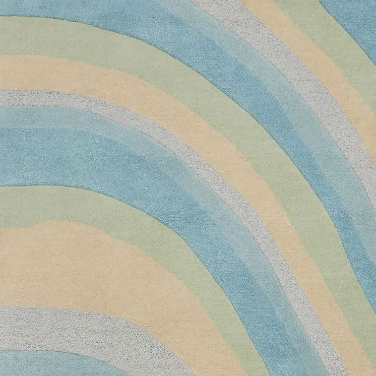 8' X 10' Ocean Blue and Tan Wool Hand Tufted Area Rug