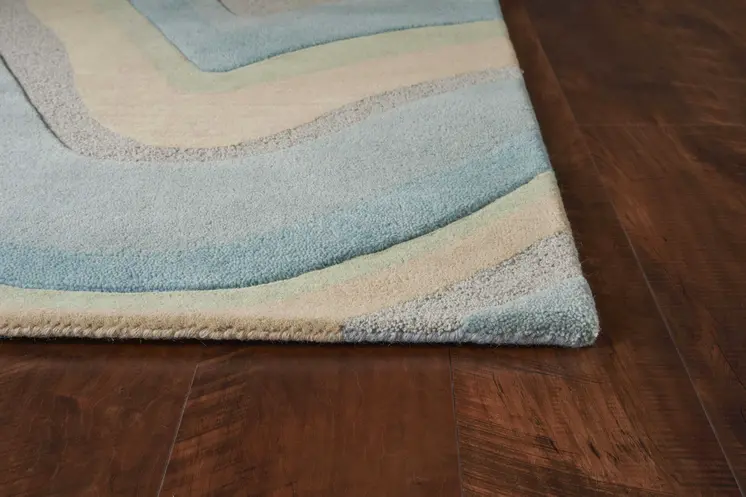 8' X 10' Ocean Blue and Tan Wool Hand Tufted Area Rug