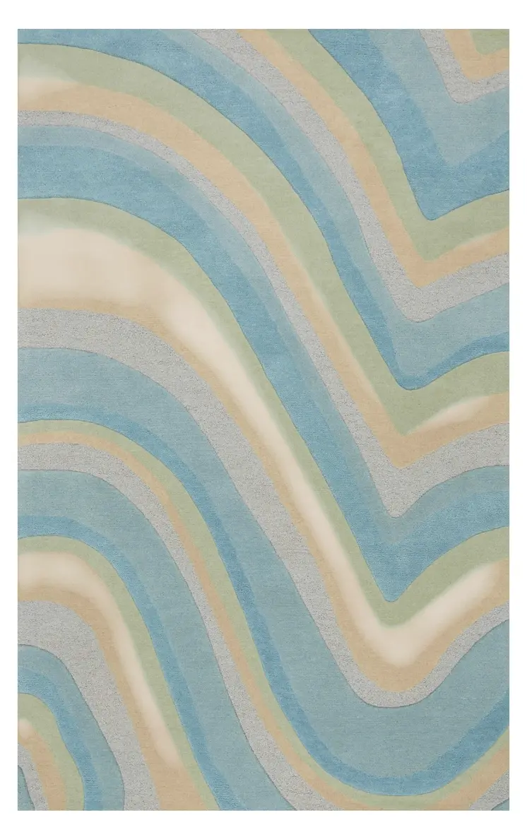 8' X 10' Ocean Blue and Tan Wool Hand Tufted Area Rug