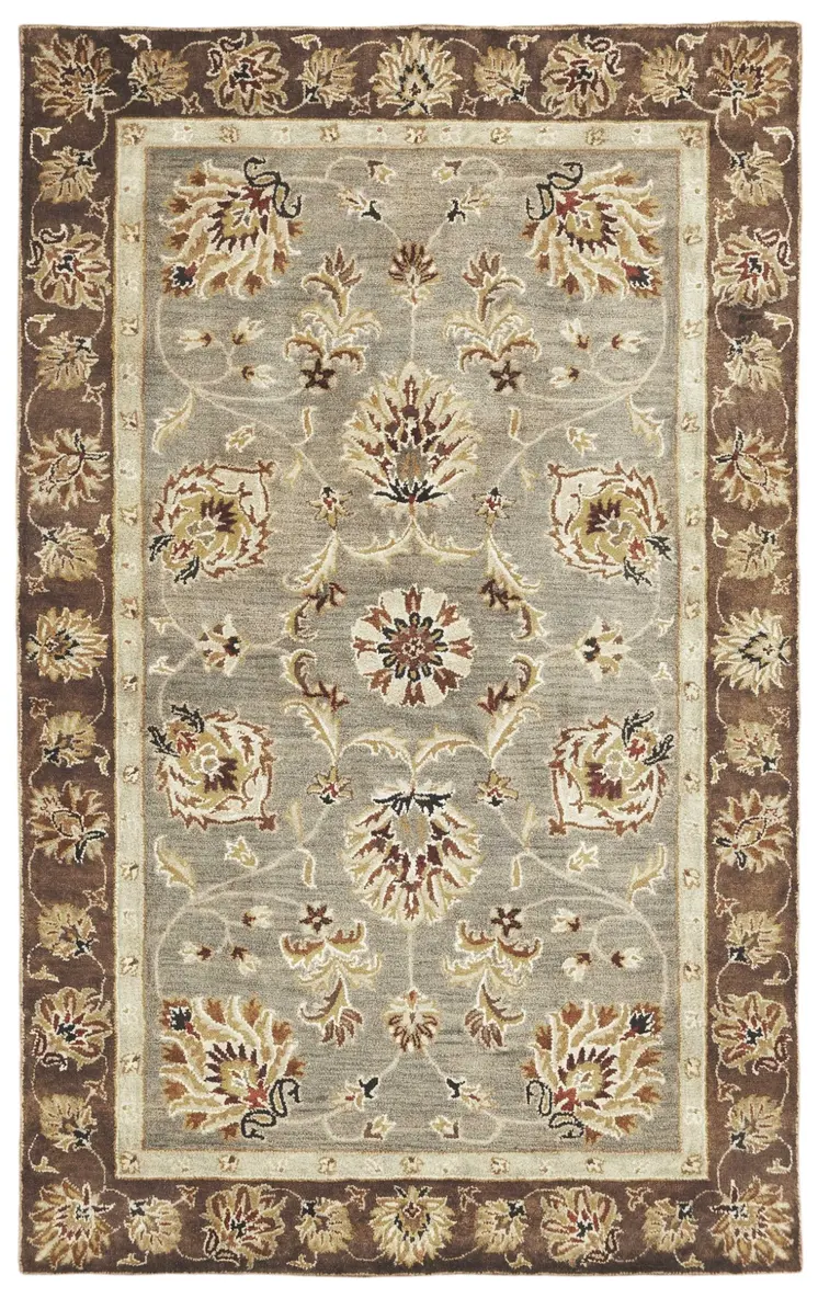 8' X 11' Gray And Brown New Zealand Lambs Wool Floral Hand Tufted Area Rug
