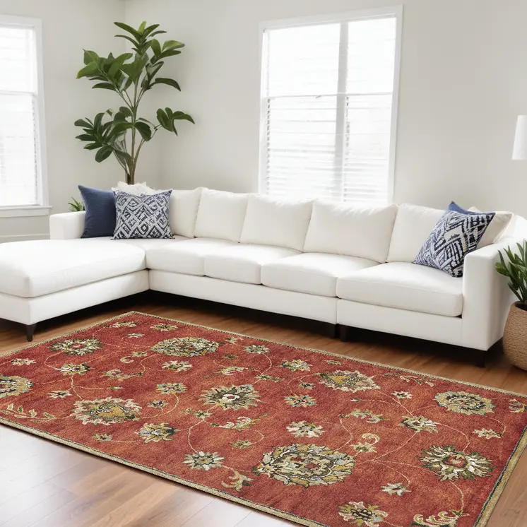 8' X 11' Sienna Orange Hand Tufted Allover Traditional Floral Indoor Area Rug