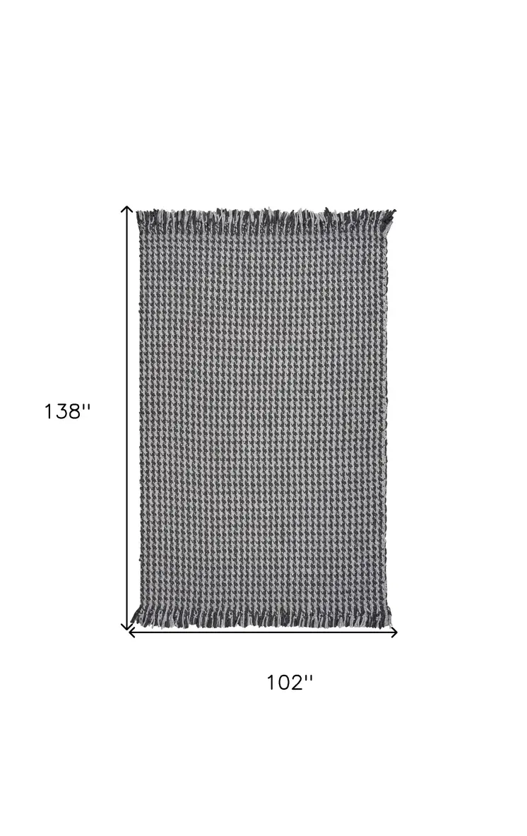 9' X 12' Gray And Light Gray Wool Houndstooth Hand Woven Area Rug With Fringe