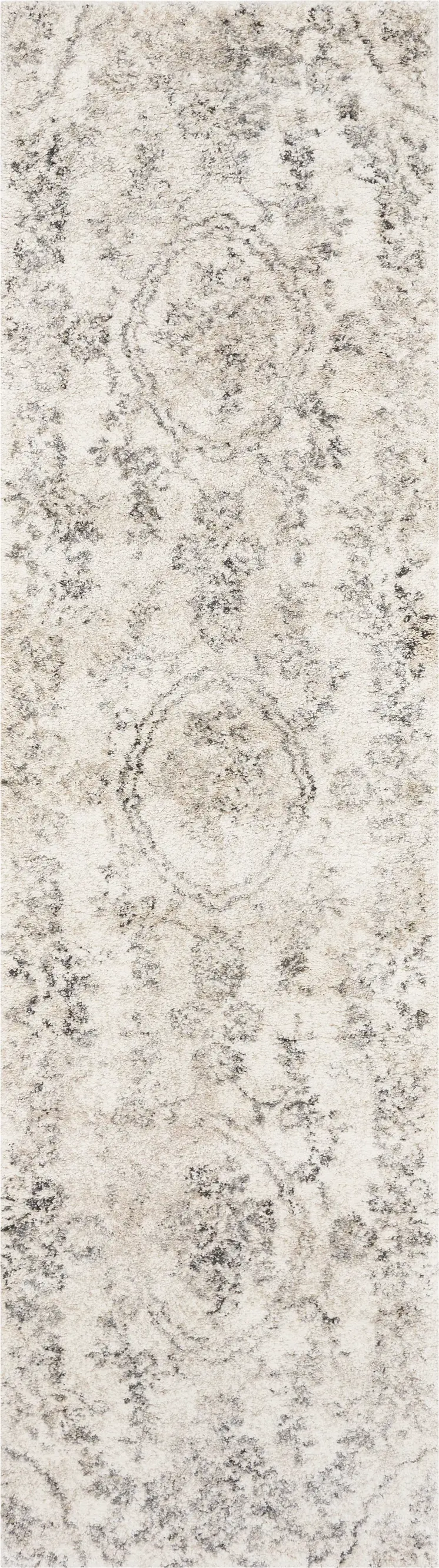 9' X 13' Gray And Dark Gray Floral Distressed Area Rug