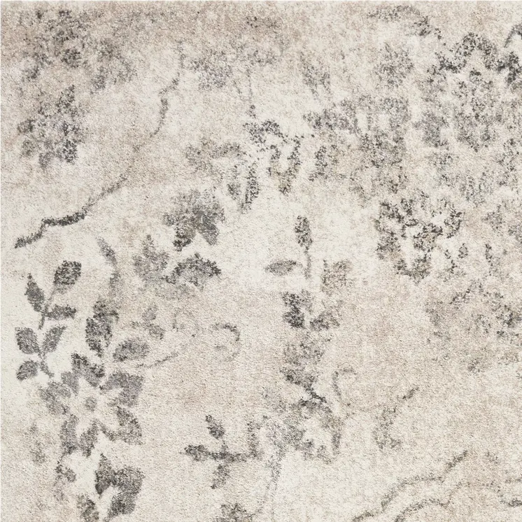 9' X 13' Gray And Dark Gray Floral Distressed Area Rug