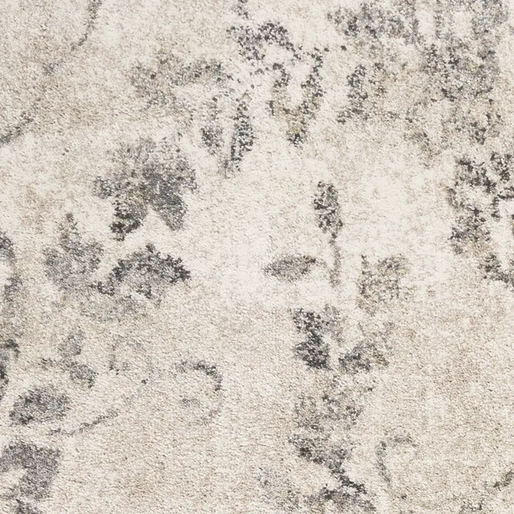 9' X 13' Gray And Dark Gray Floral Distressed Area Rug