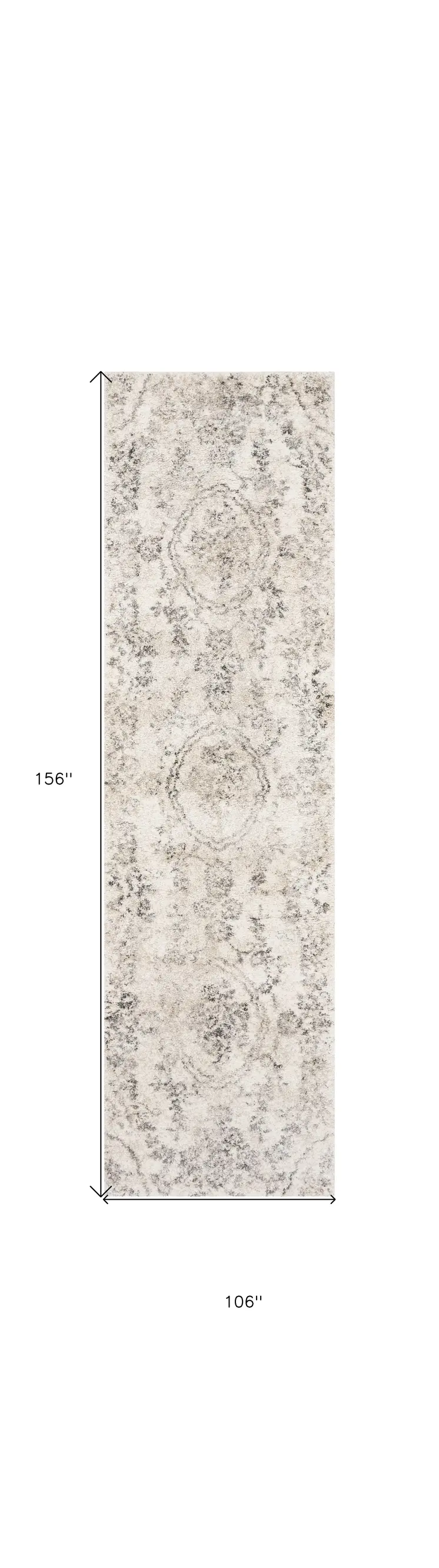 9' X 13' Gray And Dark Gray Floral Distressed Area Rug