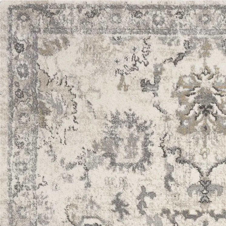 9' X 13' Ivory And Gray Floral Distressed Area Rug
