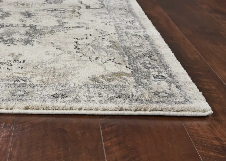 9' X 13' Ivory And Gray Floral Distressed Area Rug