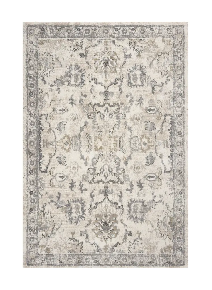 9' X 13' Ivory And Gray Floral Distressed Area Rug