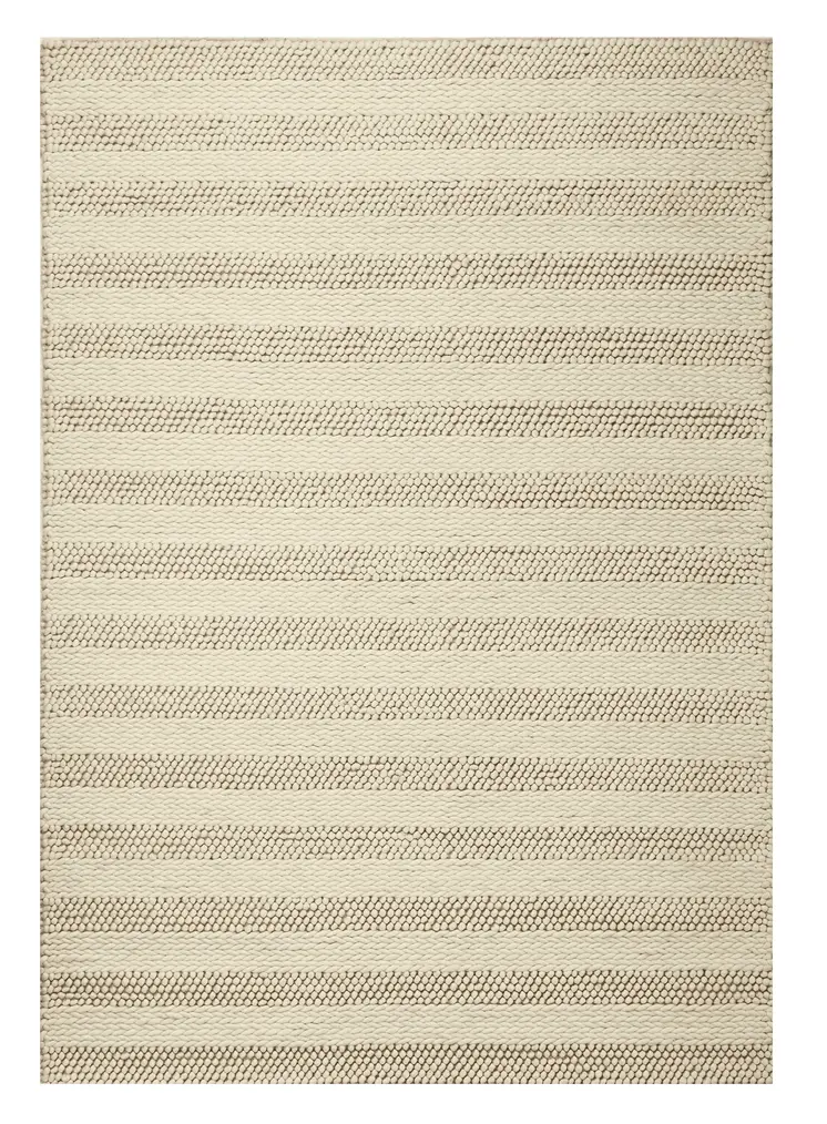 8' X 10' White Ivory Hand Woven Knobby Cornish Stripe Indoor Area Rug