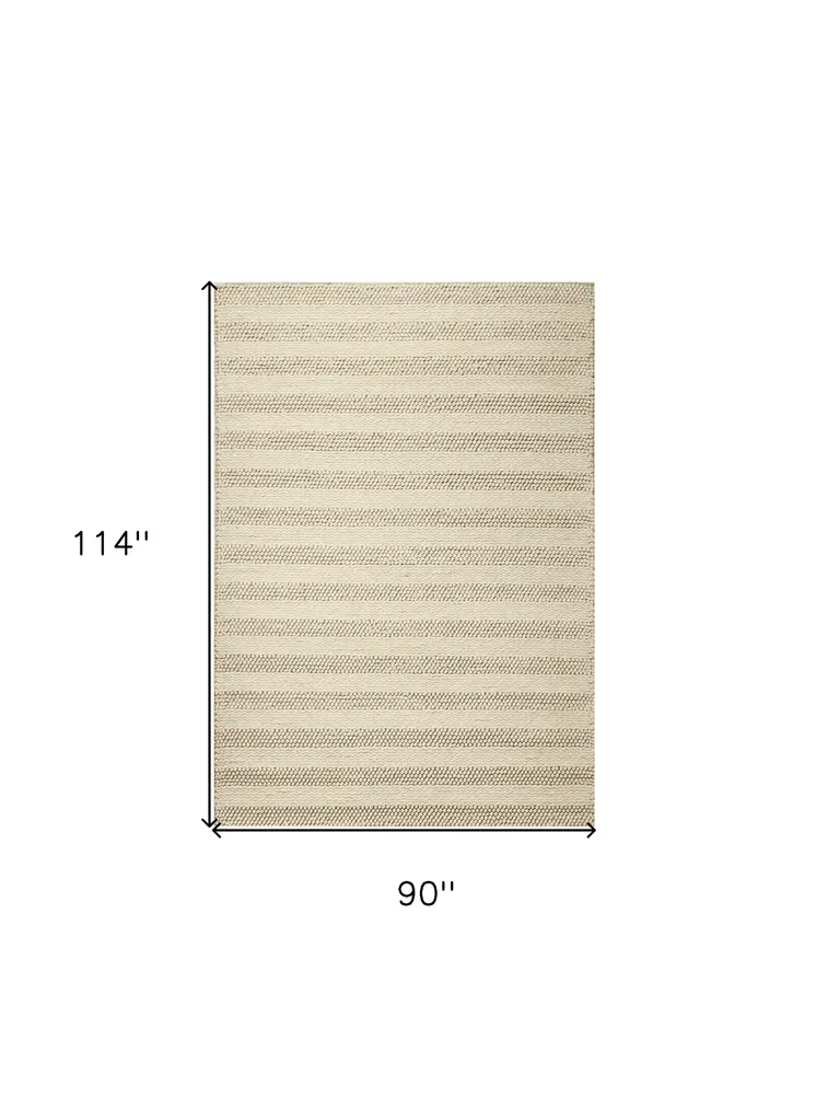 8' X 10' White Ivory Hand Woven Knobby Cornish Stripe Indoor Area Rug