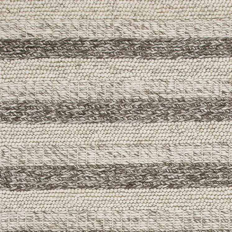 8' X 10' Gray And White New Zealand Lambs Wool Striped Hand Woven Area Rug