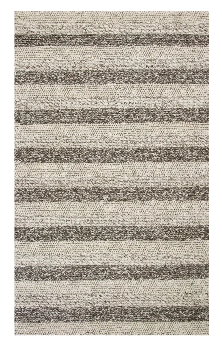 8' X 10' Gray And White New Zealand Lambs Wool Striped Hand Woven Area Rug