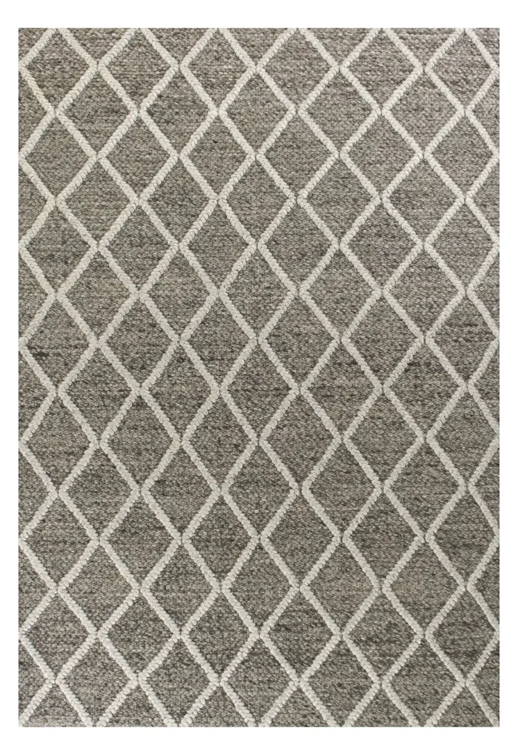 8' X 10' Dark Gray And Light Gray New Zealand Lambs Wool Diamond Hand Woven Area Rug