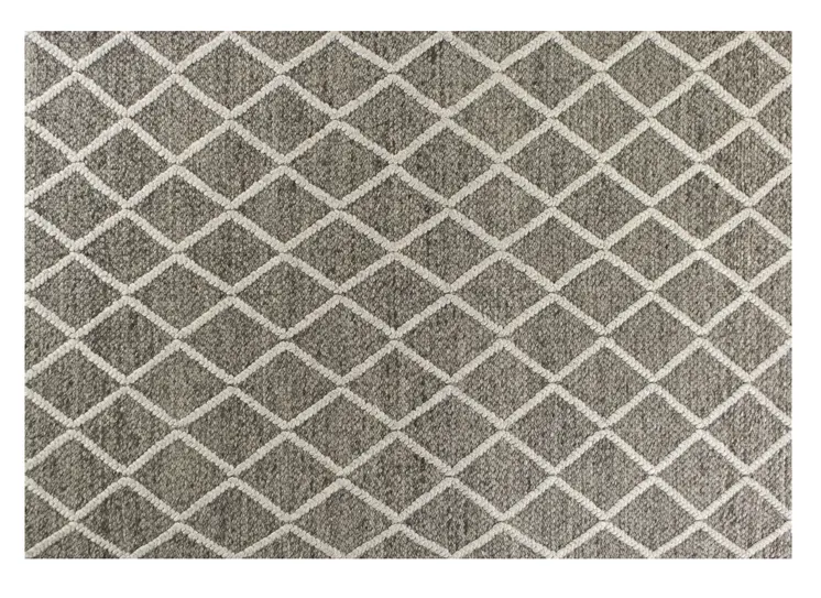 8' X 10' Dark Gray And Light Gray New Zealand Lambs Wool Diamond Hand Woven Area Rug