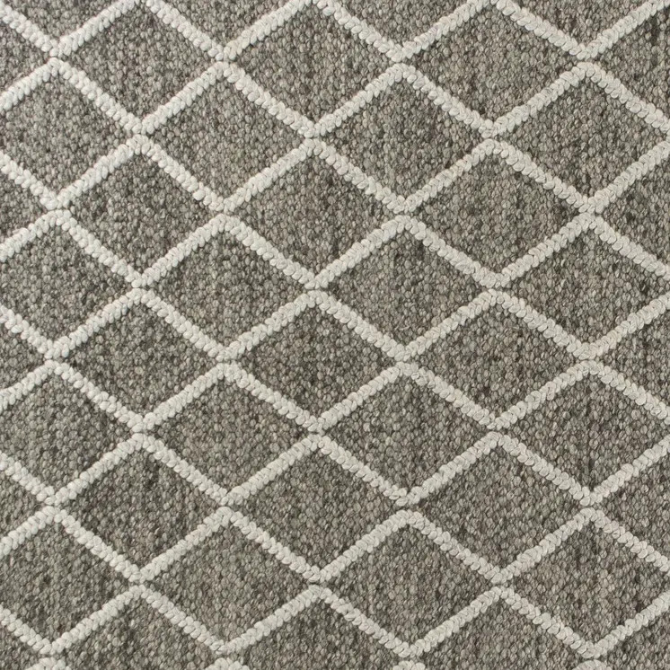 8' X 10' Dark Gray And Light Gray New Zealand Lambs Wool Diamond Hand Woven Area Rug