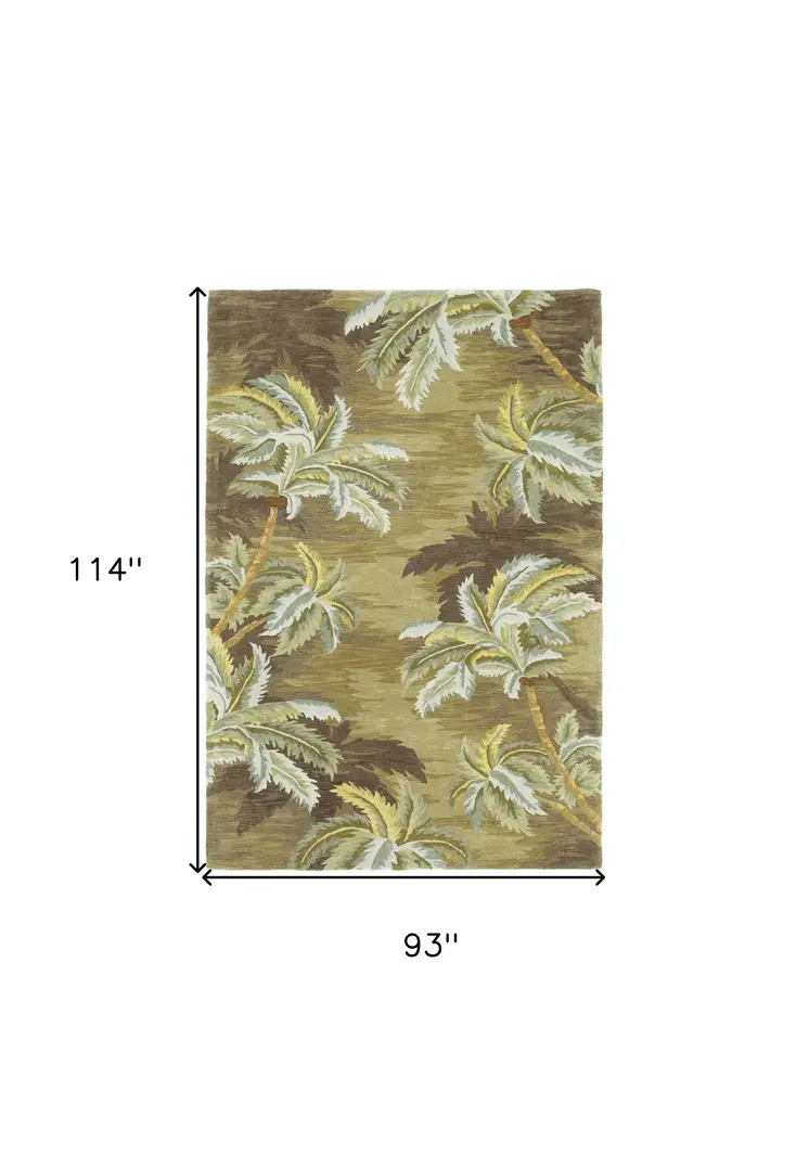 8' X 10' Moss Green Hand Tufted Palm Trees Indoor Area Rug