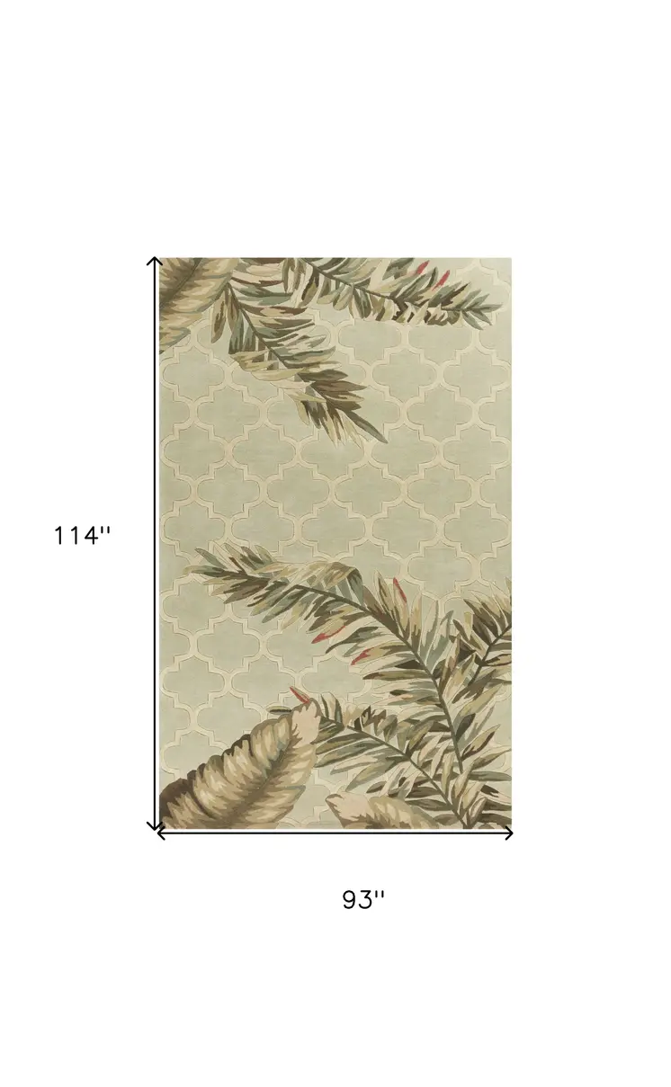 8' X 10' Sage Green Wool Handmade Area Rug
