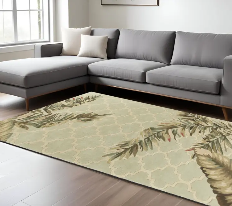 8' X 10' Sage Green Wool Handmade Area Rug