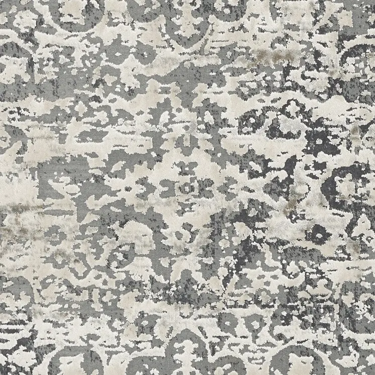 9' X 13' Ivory Machine Woven Distressed Diamond Floral Medallion Indoor Area Rug